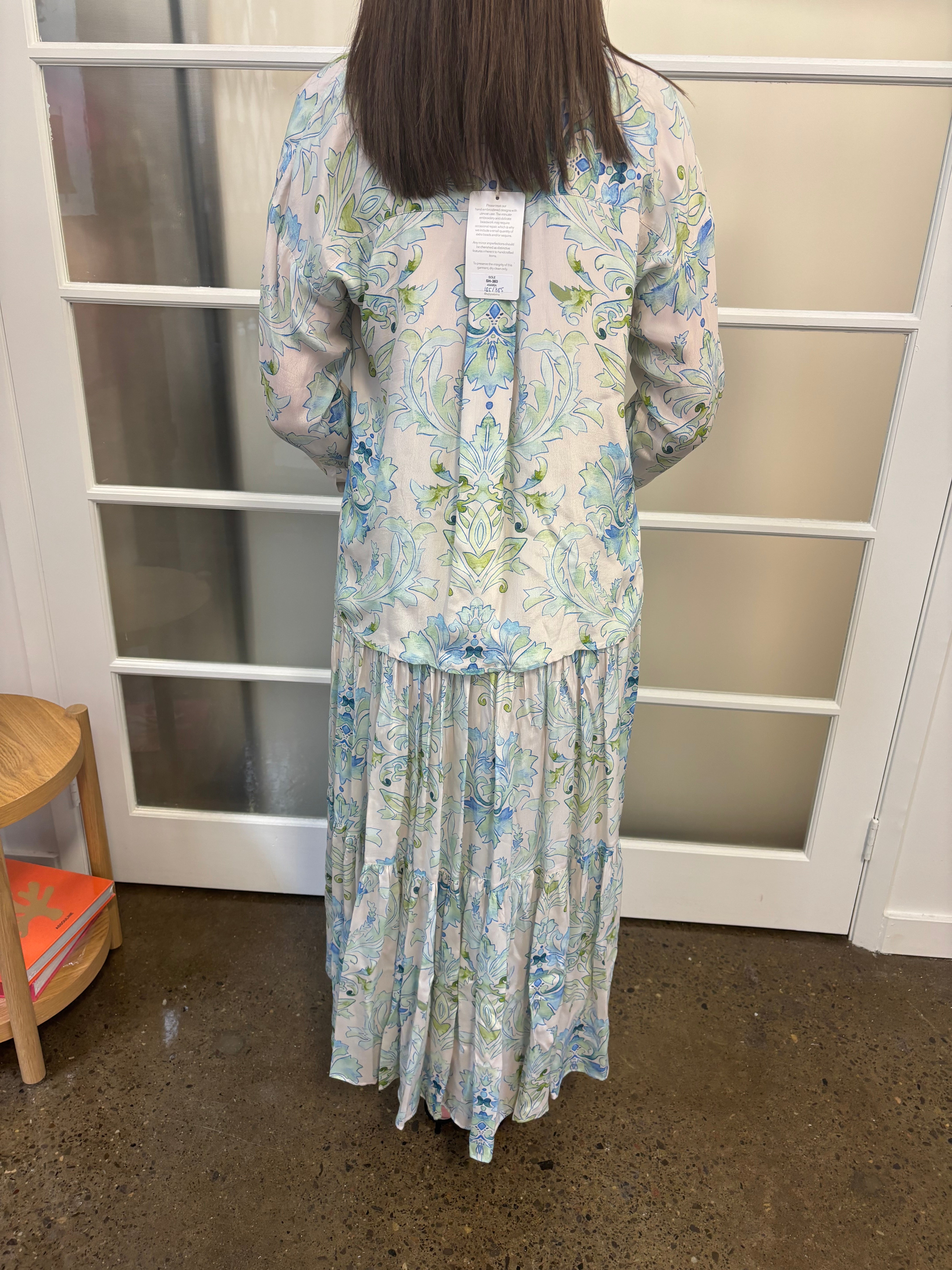 White, Blue & Green TAJ by SABRINA CRIPPA Salina Palm Skirt, Amara, Small