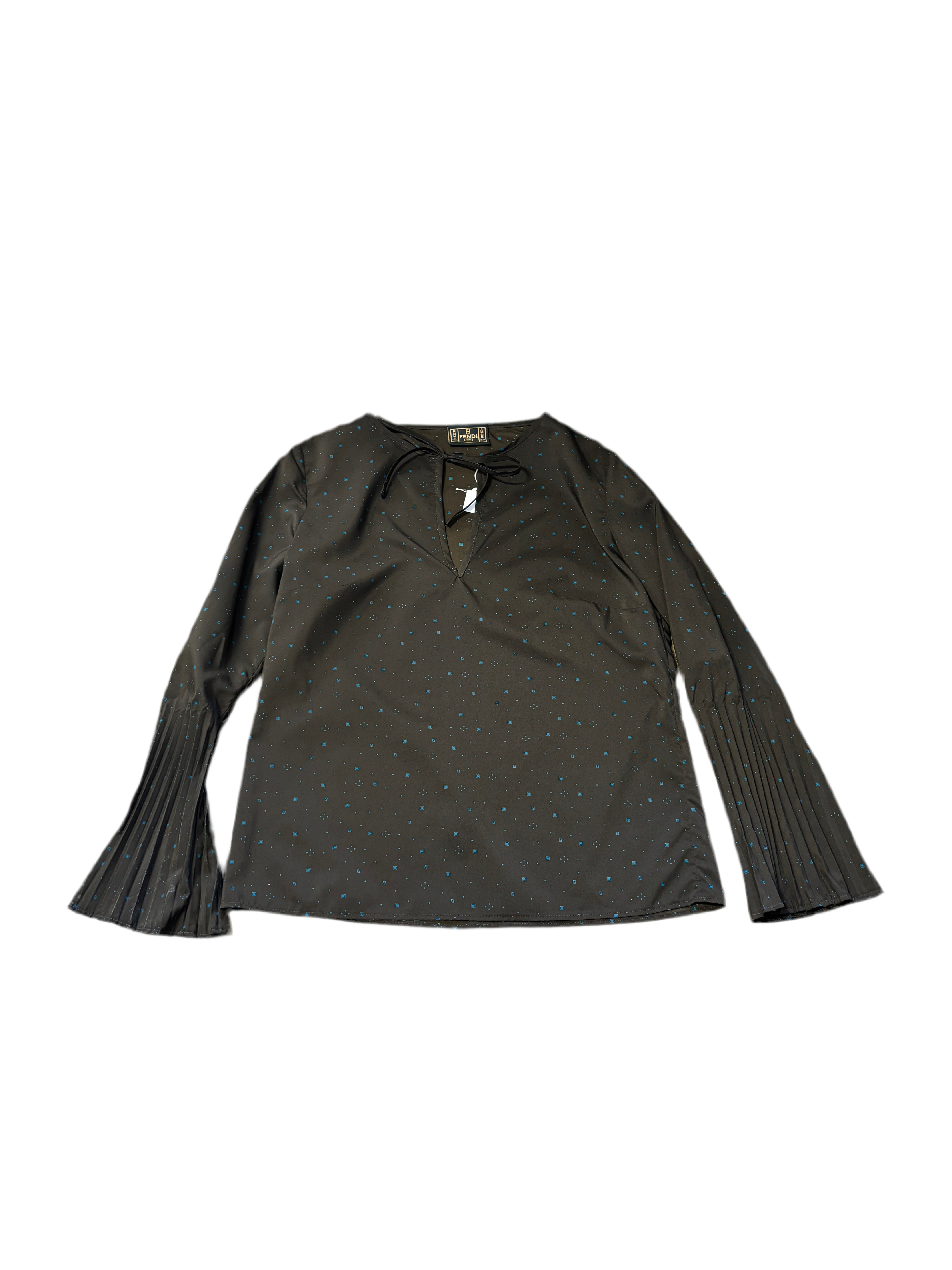 FENDI JEANS key hole brown blouse with bell sleeve