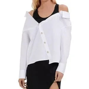 MAJE white poplin top with black tank and buttons