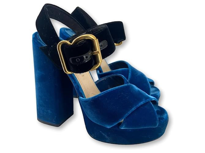 PRADA blue and black suede buckle heel