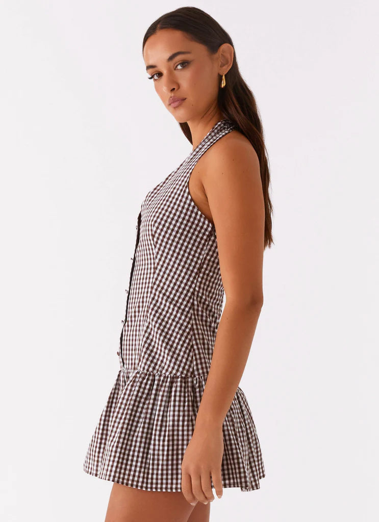 PEPPERMAYO brown gingham halter dress