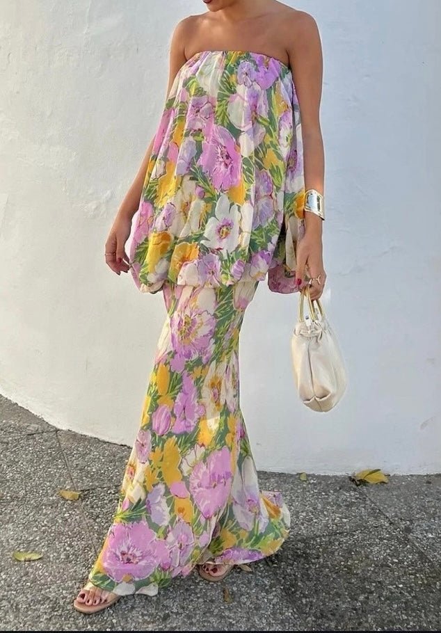 Zara Floral Print Strapless Dress