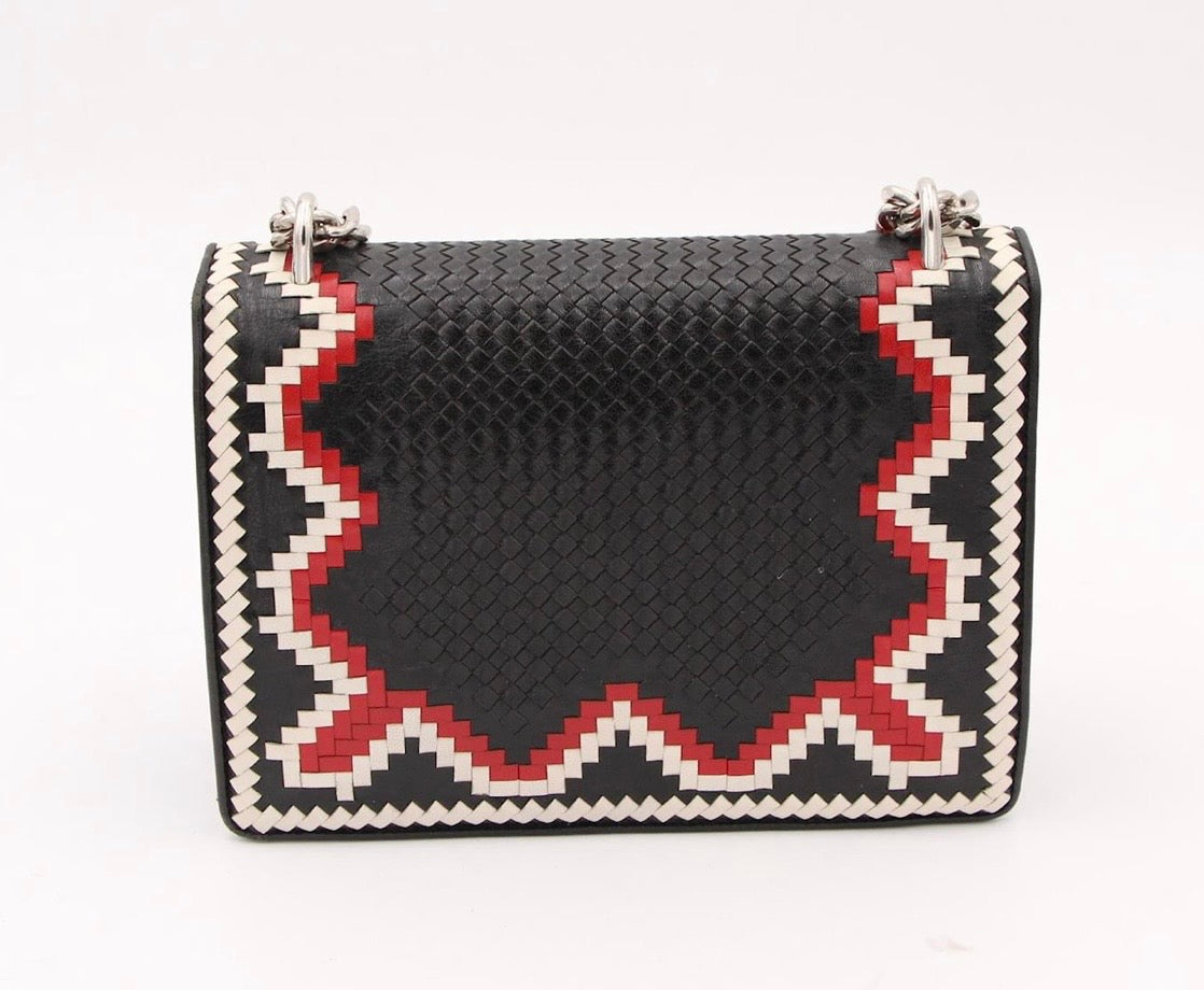 Prada Black Goatskin Woven Madras Crossbody
