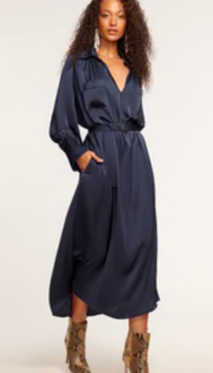 RAMY BROOK navy long sleeve collar dress