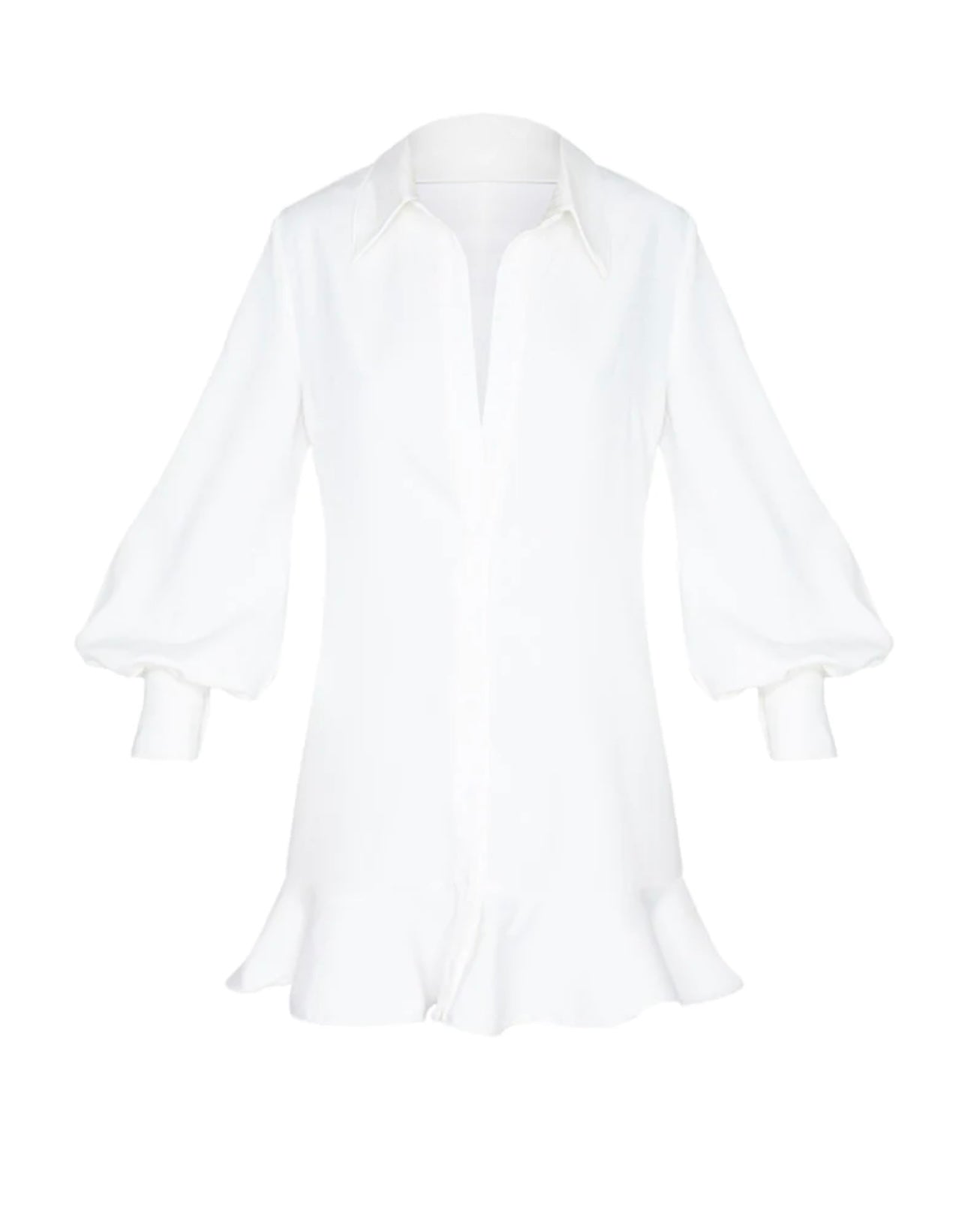 PRETTYLITTLETHING- White Frill Hem Shirt Dress