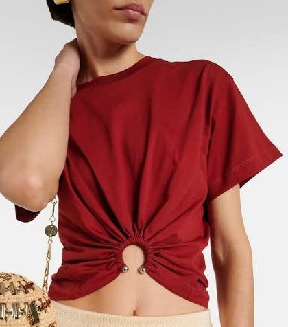 RABANNE burnt orange tshirt with front silver ring detail