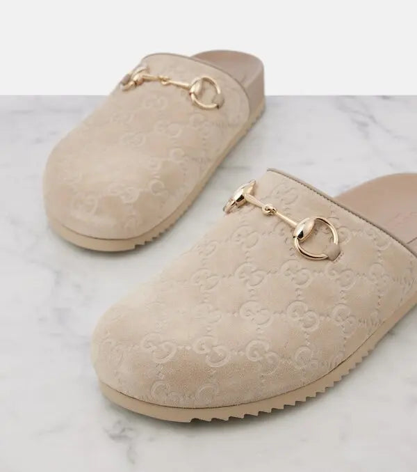 GUCCI taupe gg horsebit mules