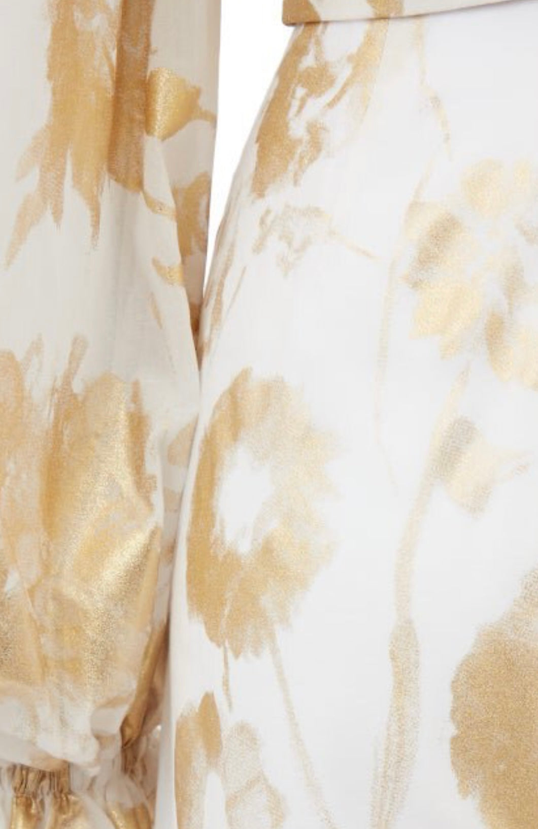 HALPERN
Metallic-Print Off-The-Shoulder Cotton Jumpsuit - White Gold