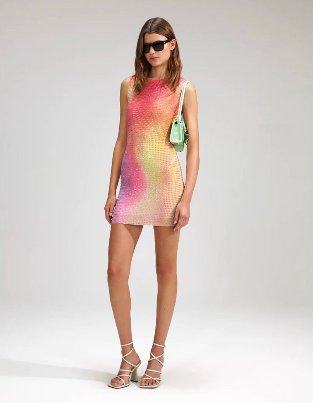 Self Portrait Printed Mesh Rhinestone Mini Dress Multi