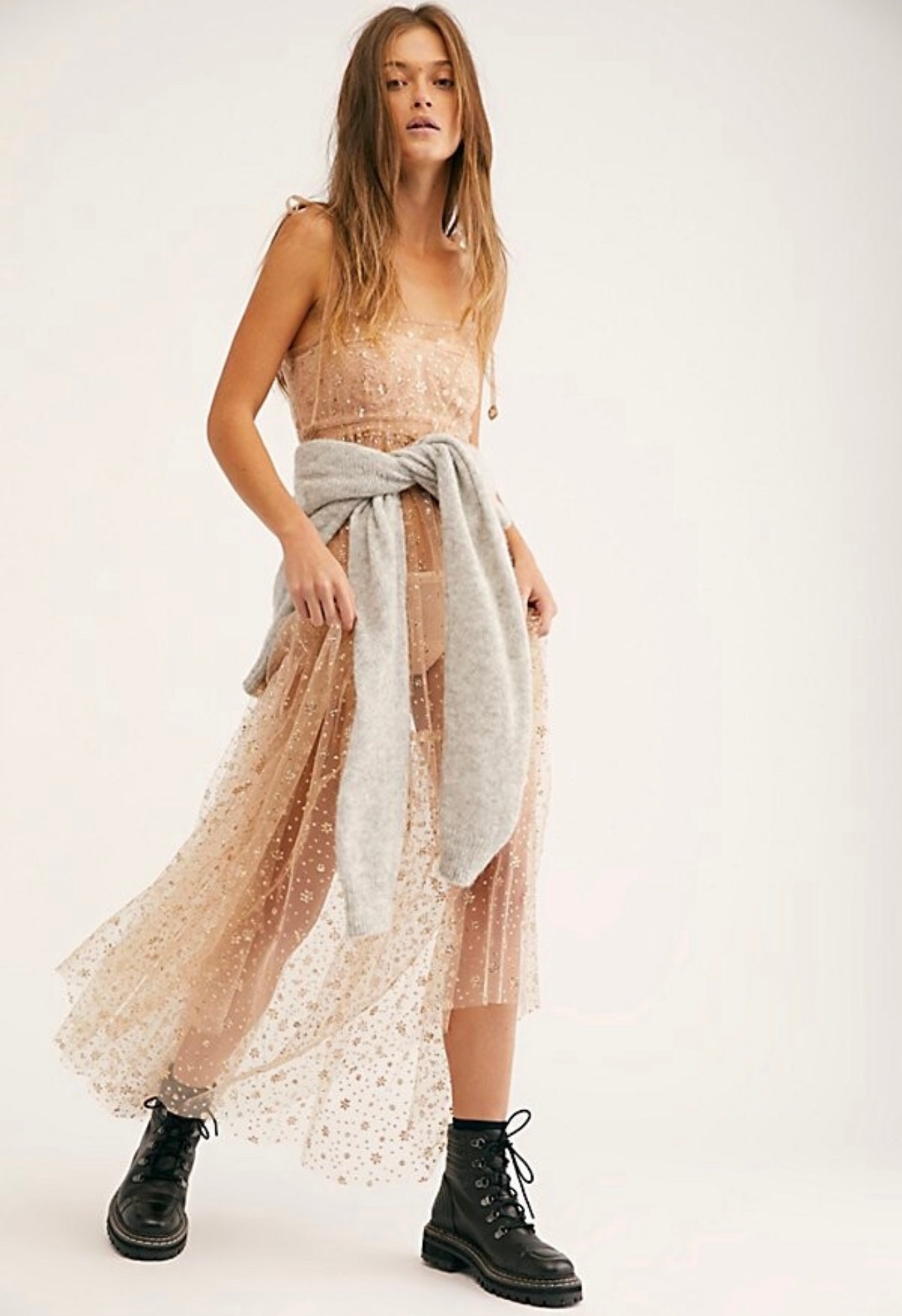 Free People One Estella Glitter Maxi Slip Dress