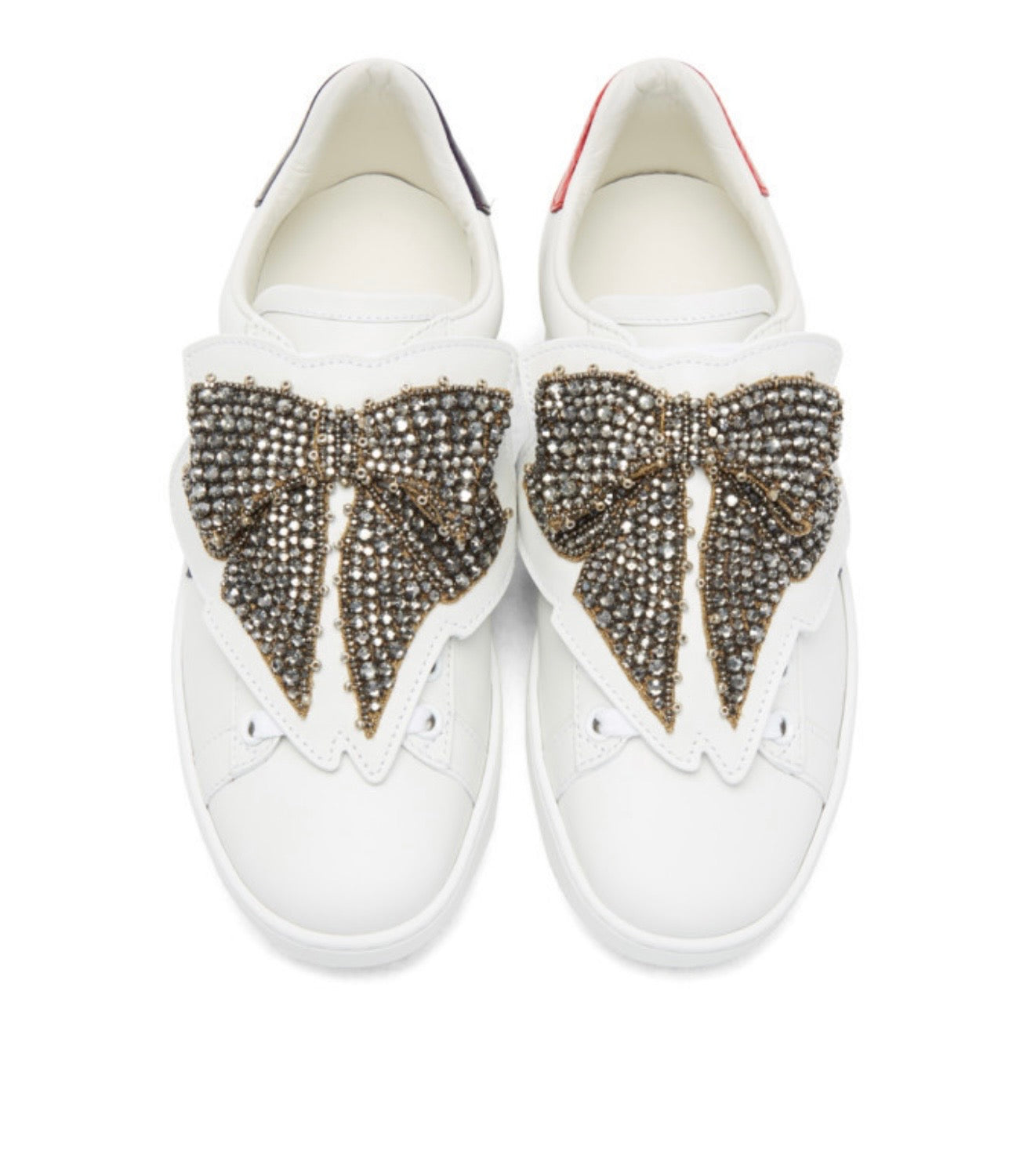 GUCCI white sneaker with jewel bow, w dust bags and box