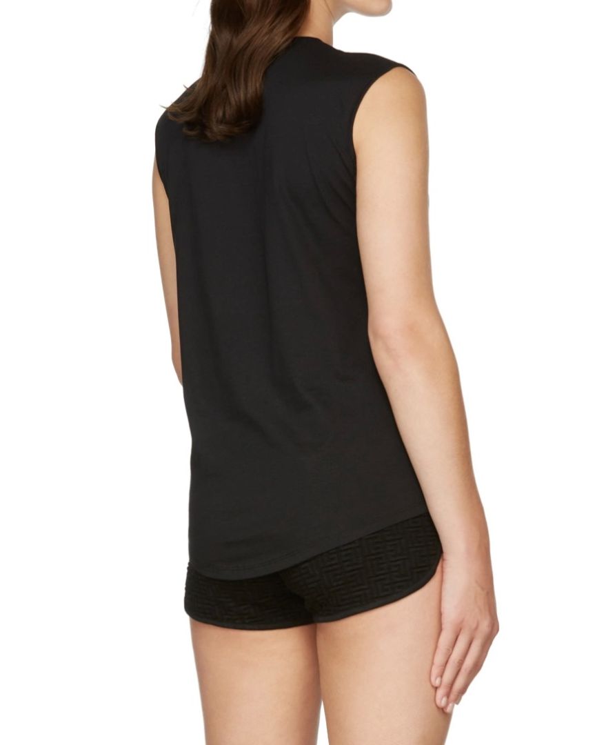 Balmain Black Muscle Tank with Gold Logo & Buttons