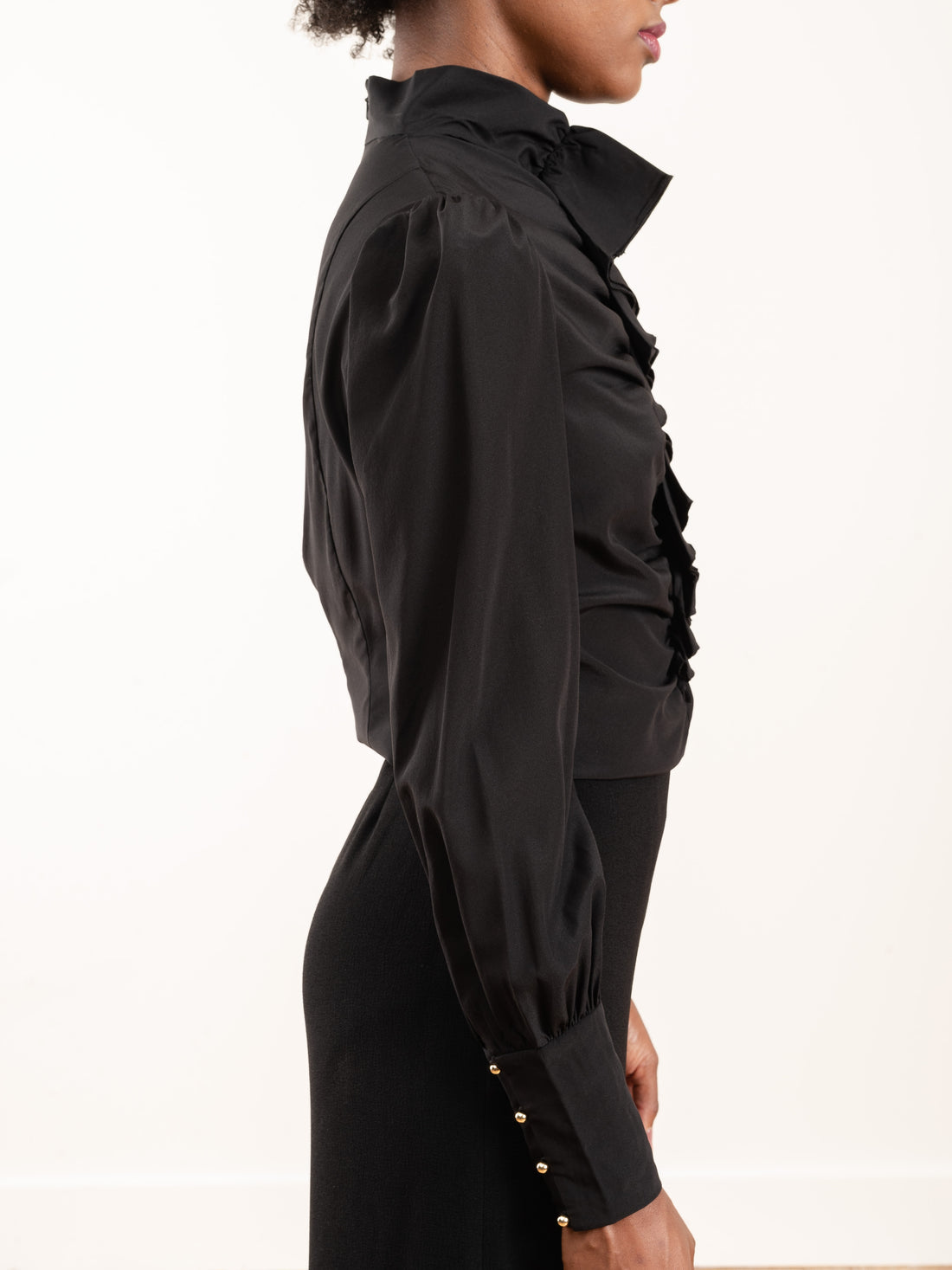 ZIMMERMANN black long sleeve turtleneck blouse, ruffle neck