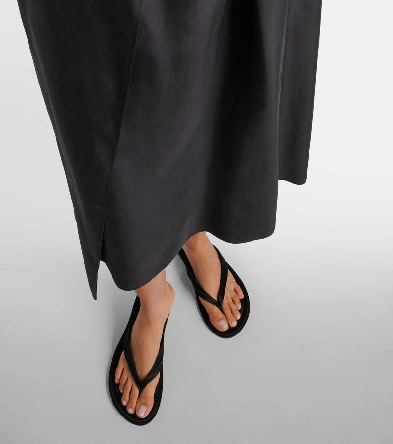 A. EMERY BLACK SATIN FLIP FLOPS