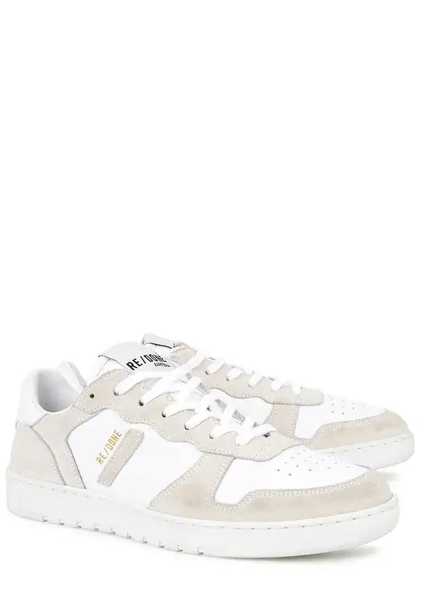 RE/DONE White & Gray Leather Suede Low Top Sneakers