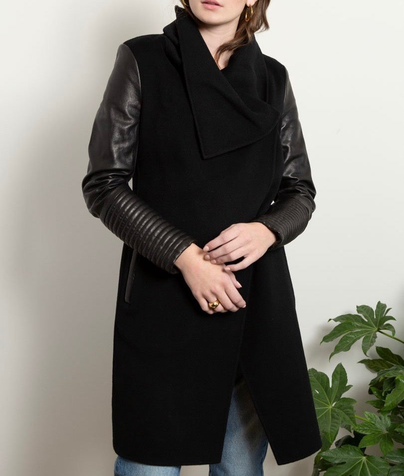RUDSAK black cape style jacket with leather sleeves