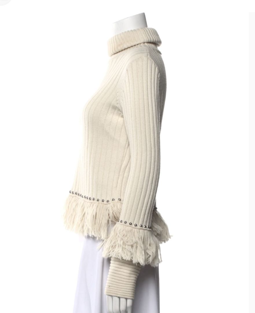 Jonathan Simkhai Merino Wool Knit Sweater with Fringe and Studs