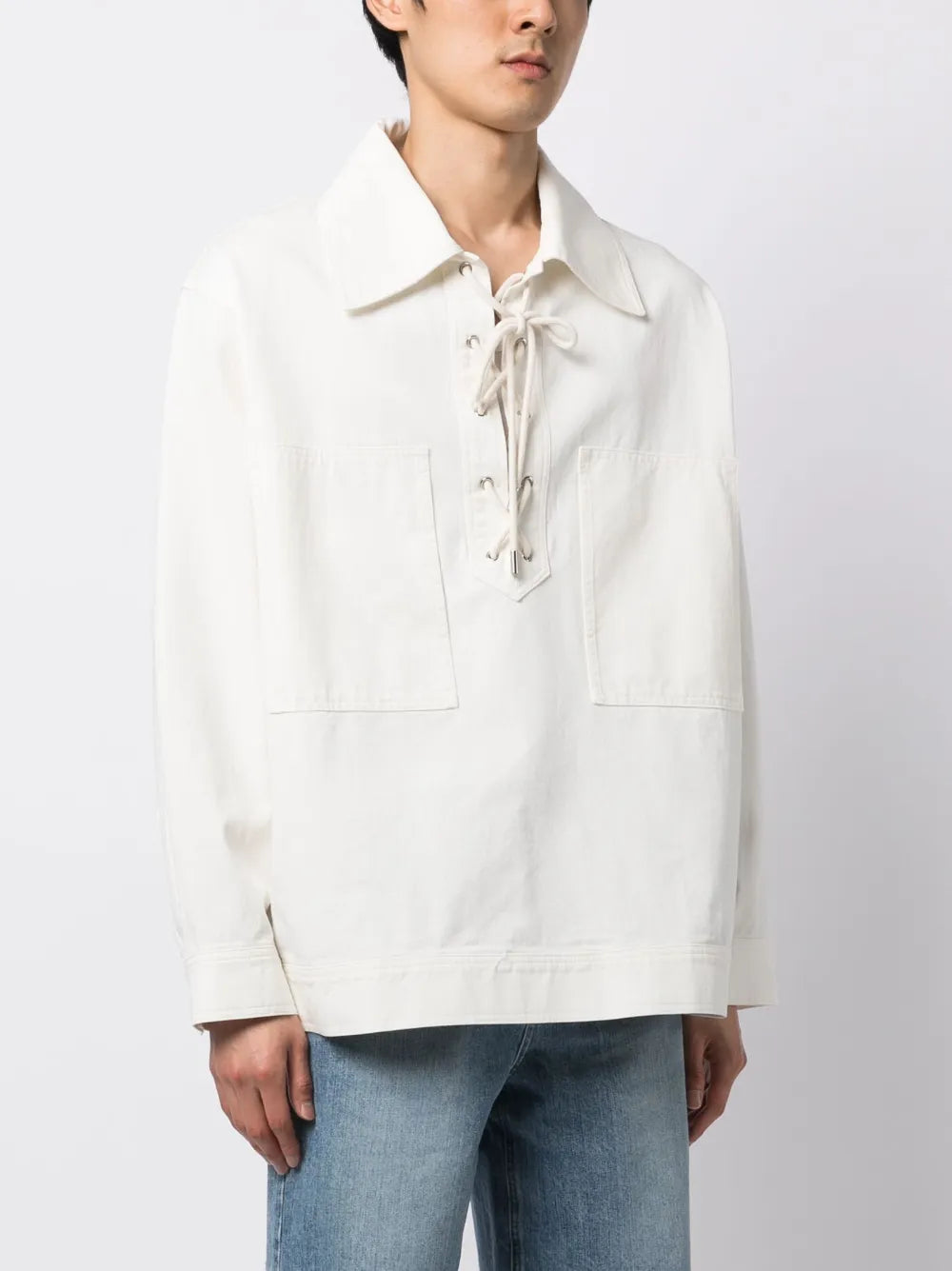 SYSTEM spread collar tie fastening cotton shirt