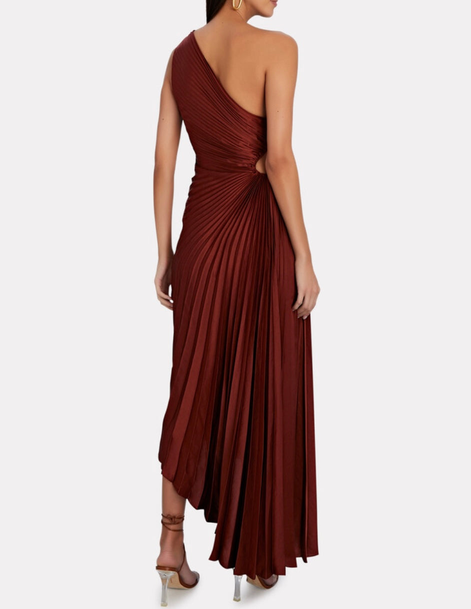 A.L.C. Delfina One-Shoulder Plisse Maxi Dress