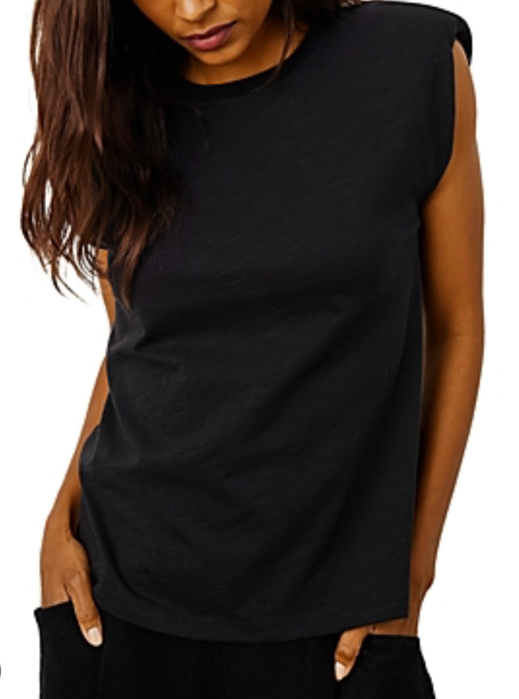 VELVET By Graham & Spencer Leo Shoulder Pad Top Tank Black