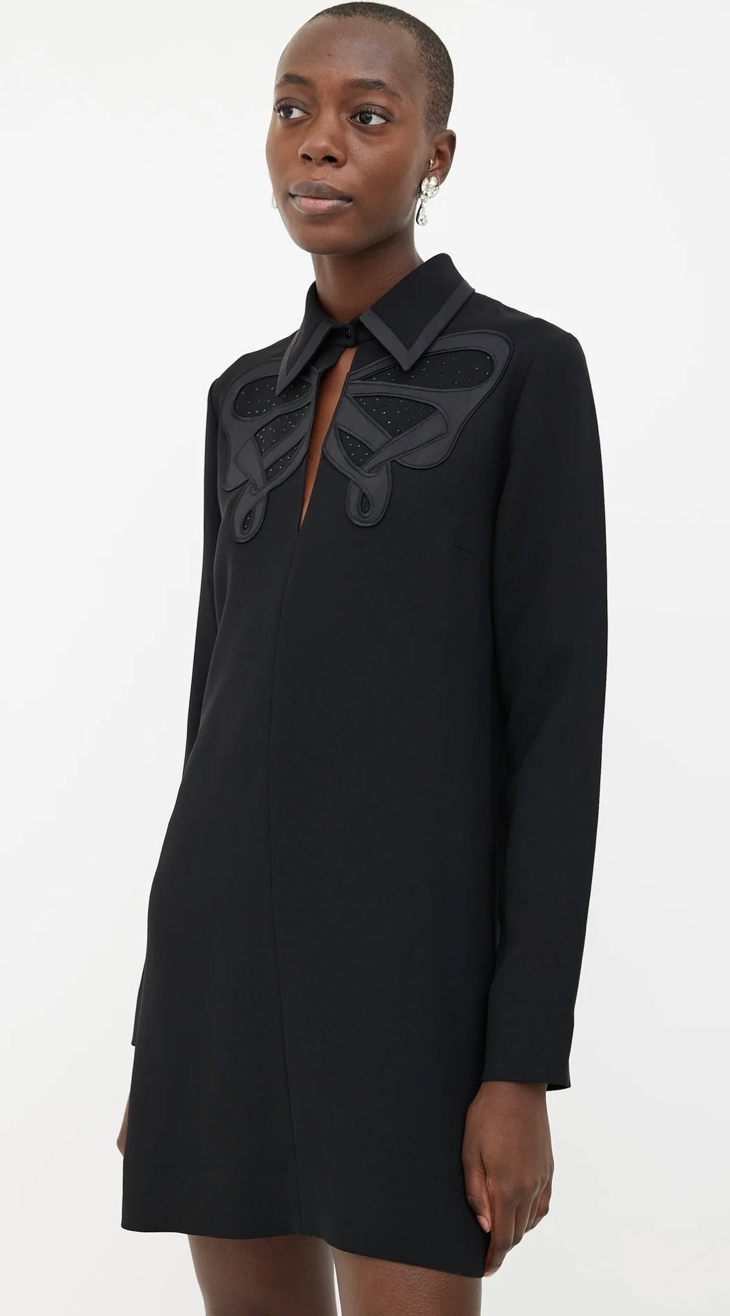 Victoria Beckham - 
Black Embroidered Collared Shift Dress