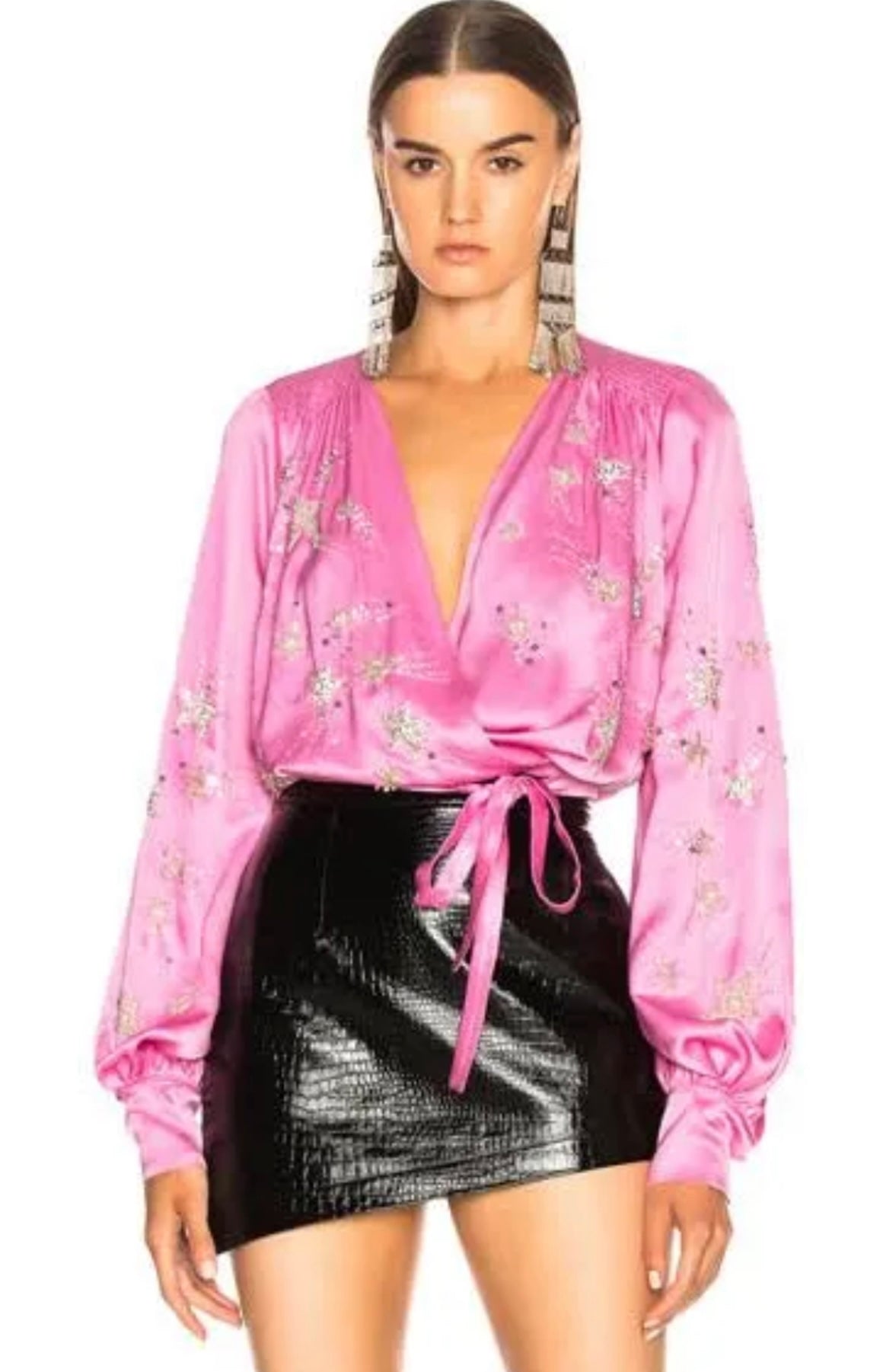 ATTICO pink satin top with jewelled stars