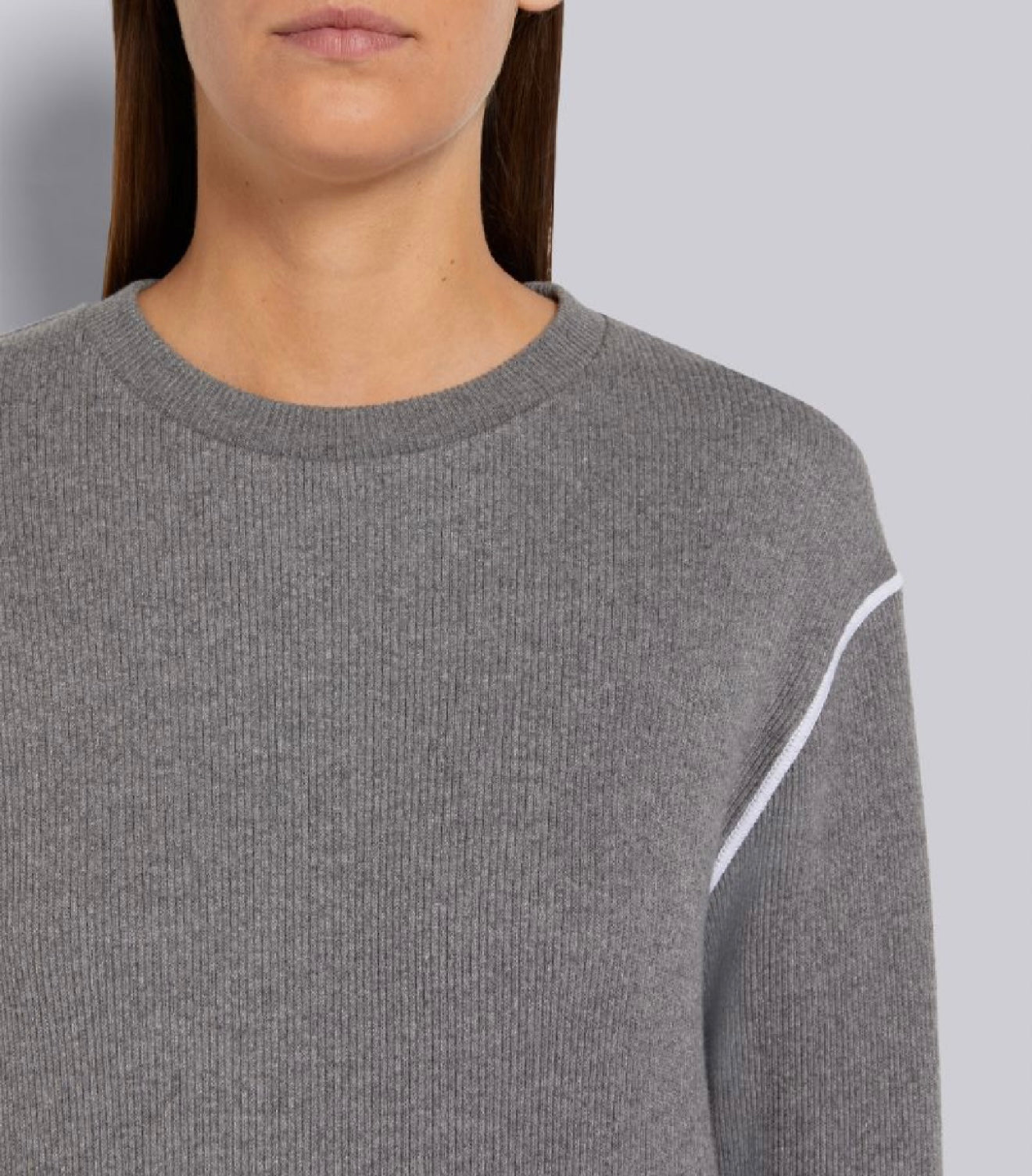 THOM BROWNE - GREY MESH BACK COTTON RIB CONTRAST COVER STITCH CREW NECK PULLOVER SWEATSHIRT