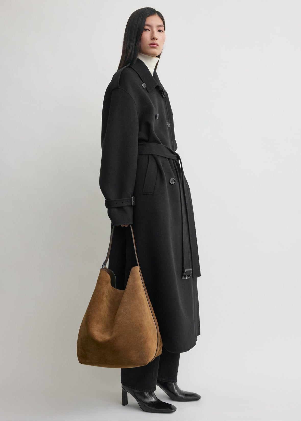 Toteme Belted Tote in brown tan suede