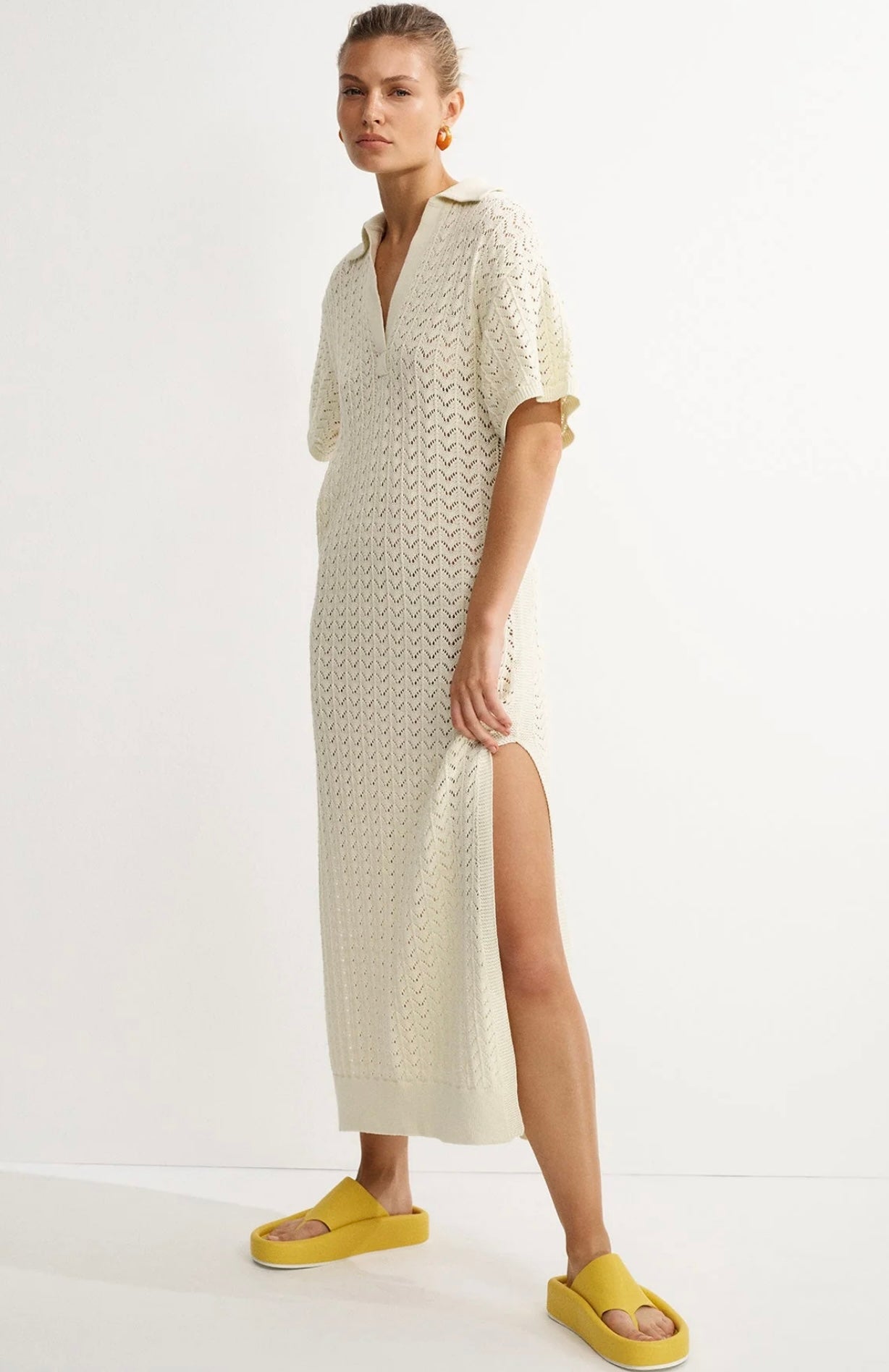 SHONA JOY - Mikala Crochet Polo Midi Dress - Coconut