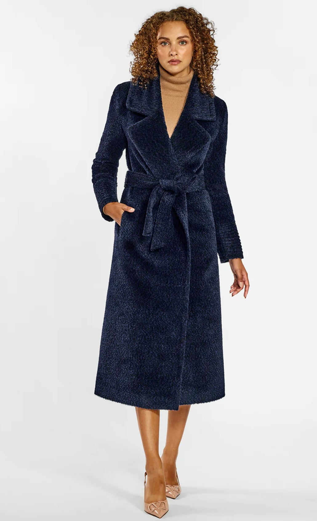 SENTALER - BOUCLÉ ALPACA LONG NOTCHED COLLAR WRAP COAT