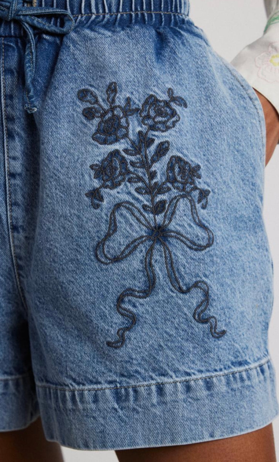 Damson Madder Denim - Rafe Shorts - Bow Embroidery