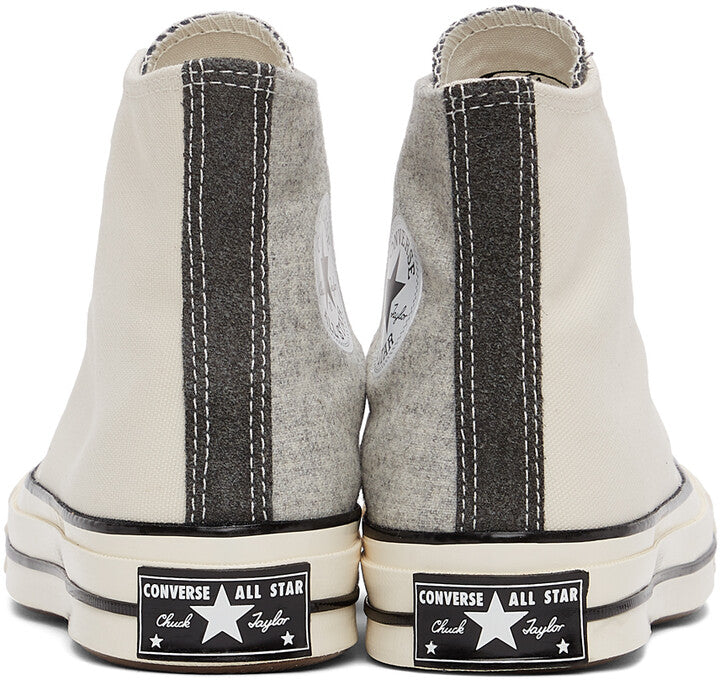 CONVERSE high tops, half ivory canvas half grey fabric