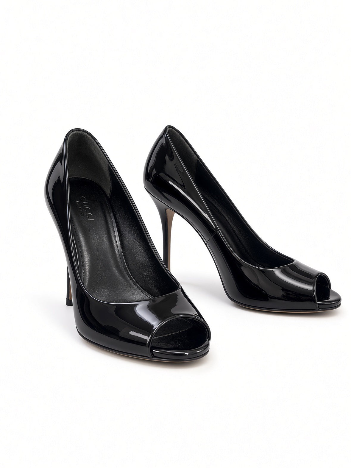 Gucci Black Patent Leather Peep-Toe Platform Pumps