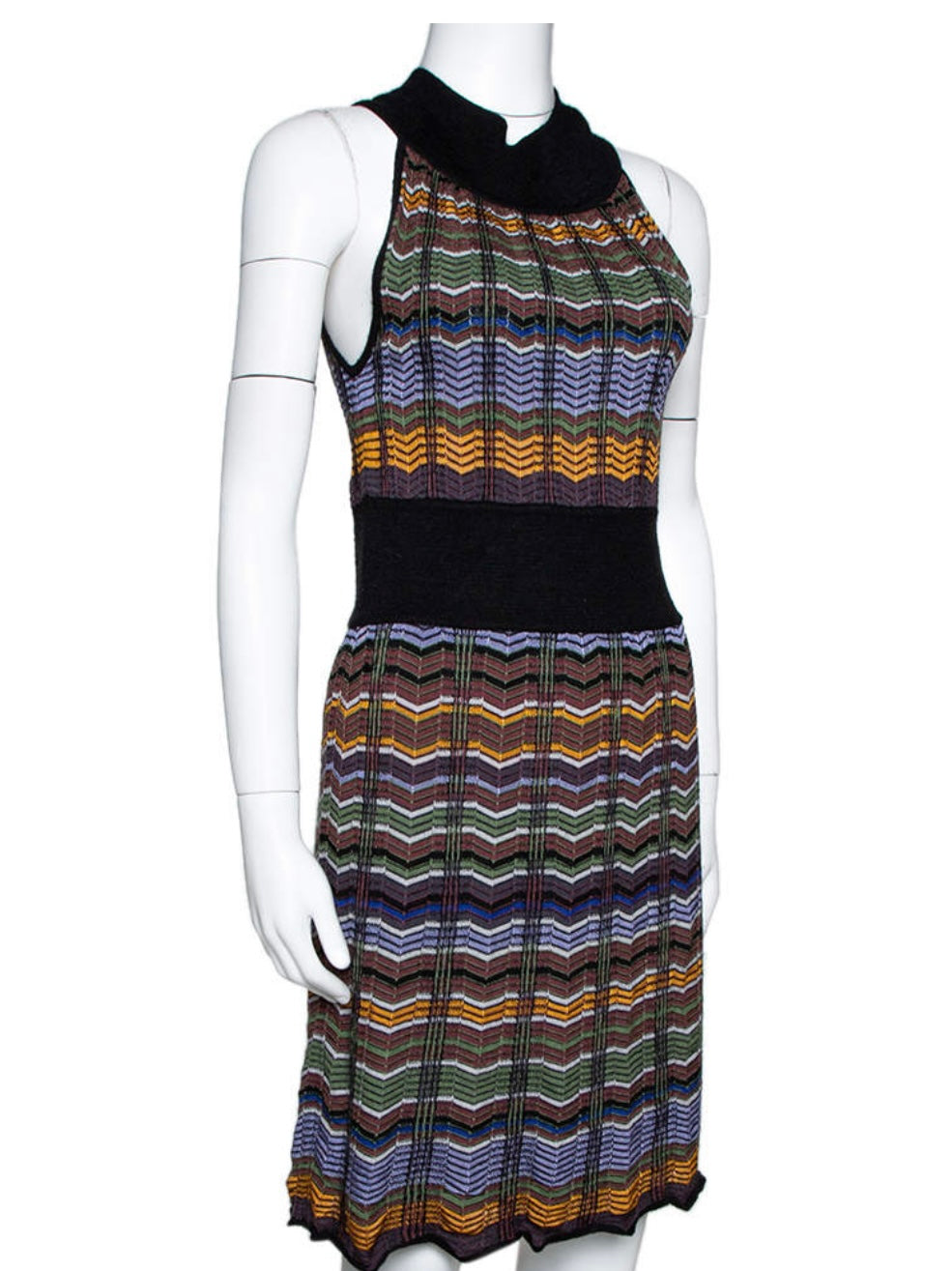 M Missoni Multicolor Zig Zag Merino Wool Blend Knit Sleeveless Dress