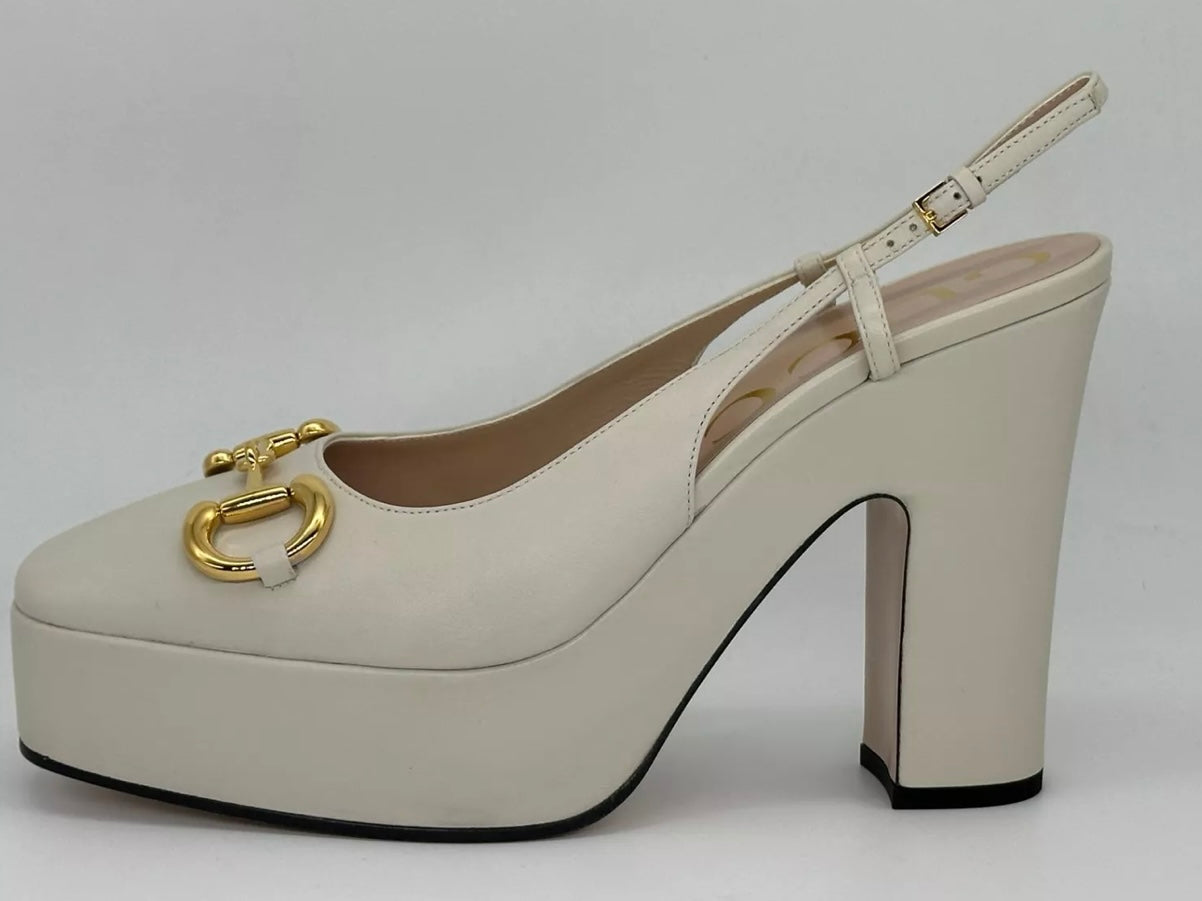 Preloved GUCCI
Nappa Horsebit Platform 35/120mm Slingback Pumps