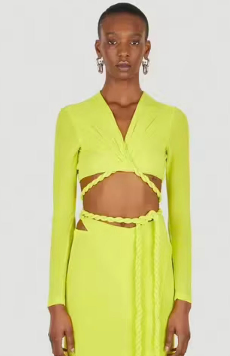 Dion Lee Rope Wrap Top & Skirt in Neon Green/Yellow