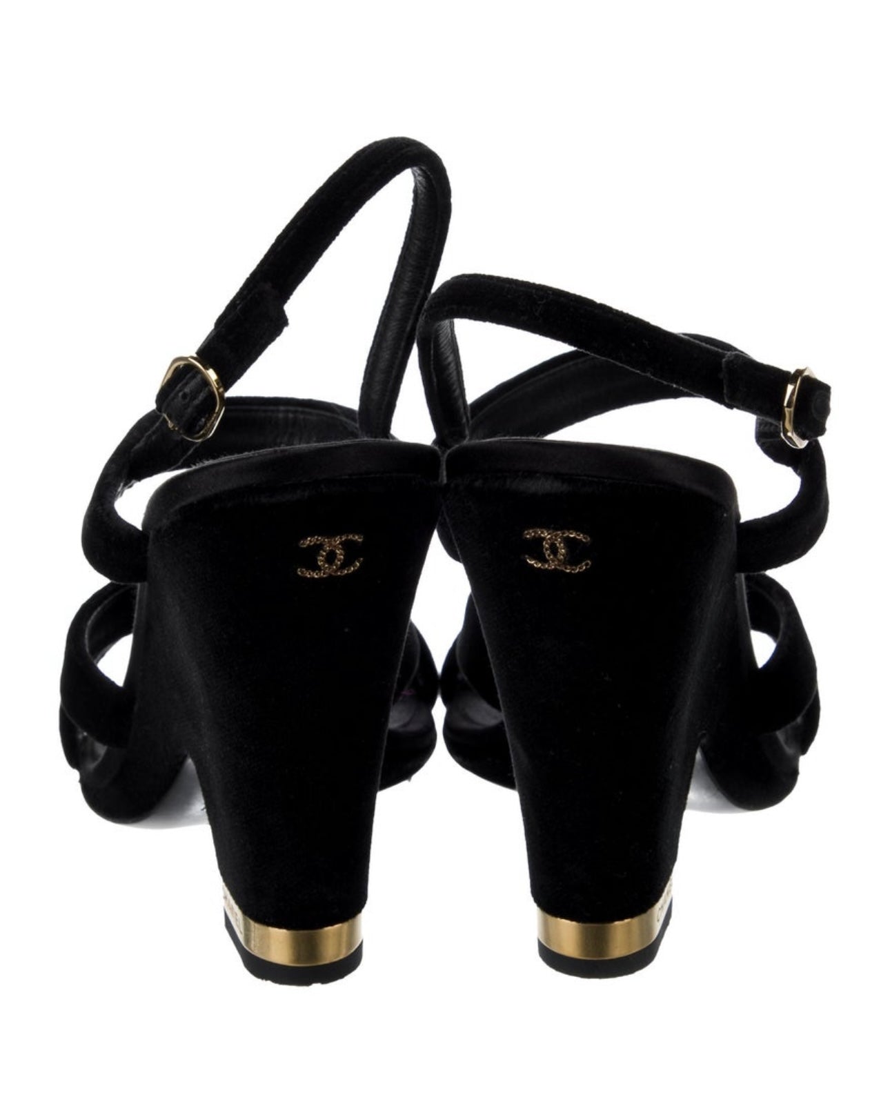 Pre-Loved Chanel - Interlocking CC Logo Velvet Slingback Sandals