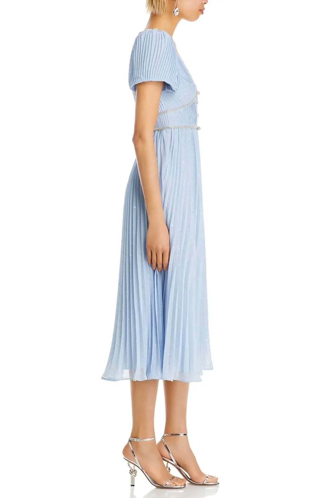 SELF-PORTRAIT metallic chiffon midi dress