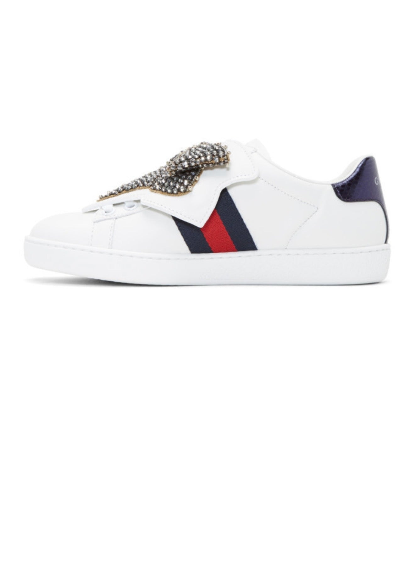 GUCCI white sneaker with jewel bow, w dust bags and box