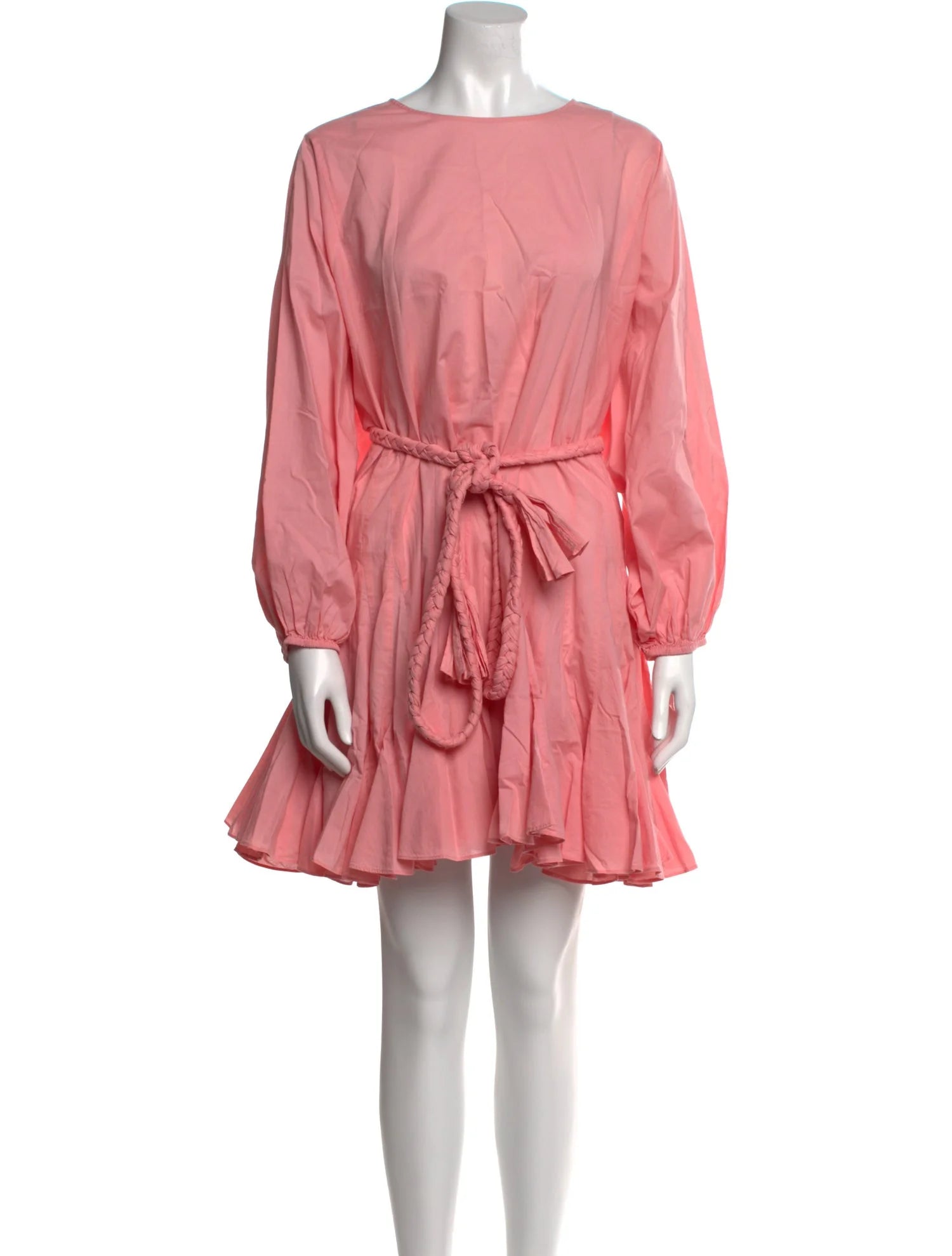 RHODE pink/coral long sleeve mini dress with braided belt
