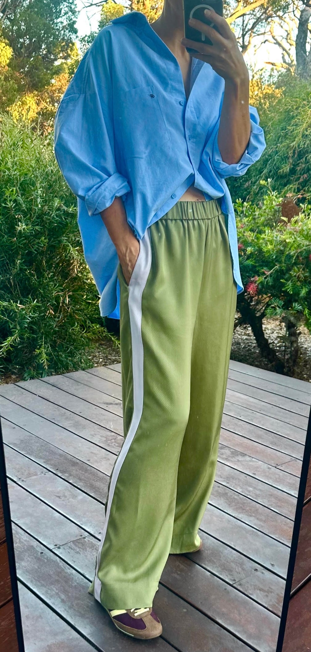 NAME THE LABEL - STRIPE PANT - OLIVE + LILAC - 100% TENCEL