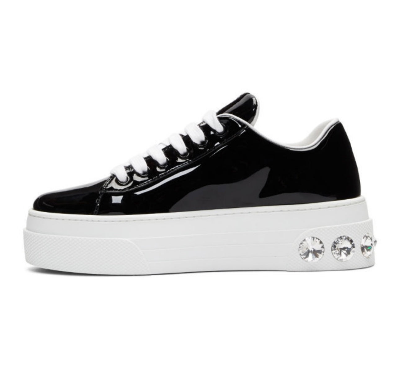Miu Miu Black Patent Crystal Platform Sneakers