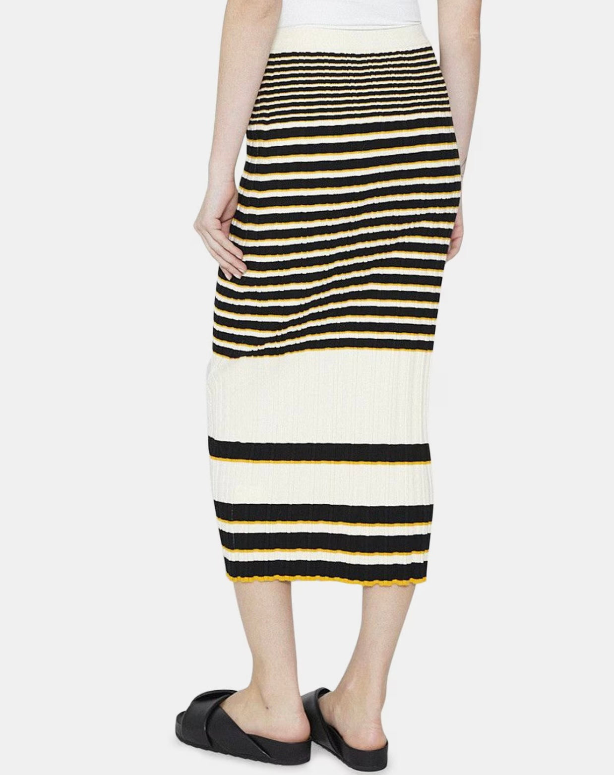 THEORY - Striped Midi Skirt in Cotton Blend Rib Knit