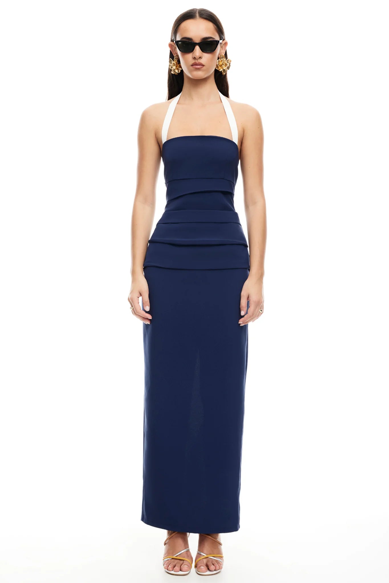 LIONESS navy dress with white halter strap