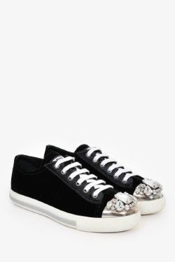 MIU MIU Velvet Crystal Embellished Sneakers