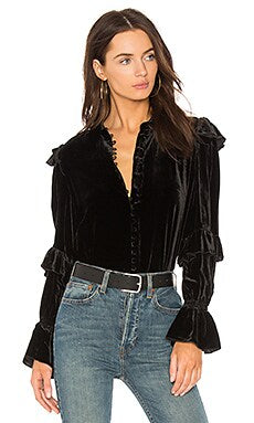FRAME Velvet Victorian Ruffle Blouse