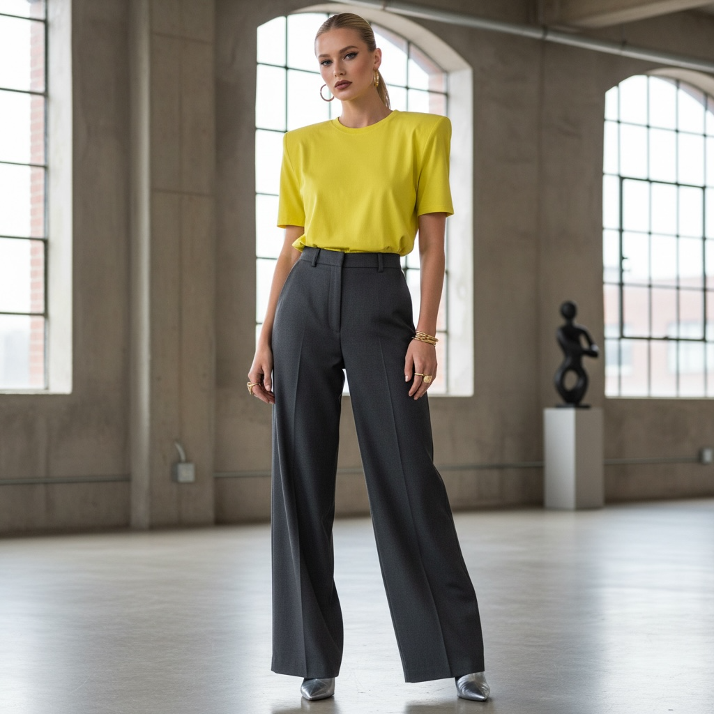 THE FRANKIE SHOP yellow padded shoulder tshirt