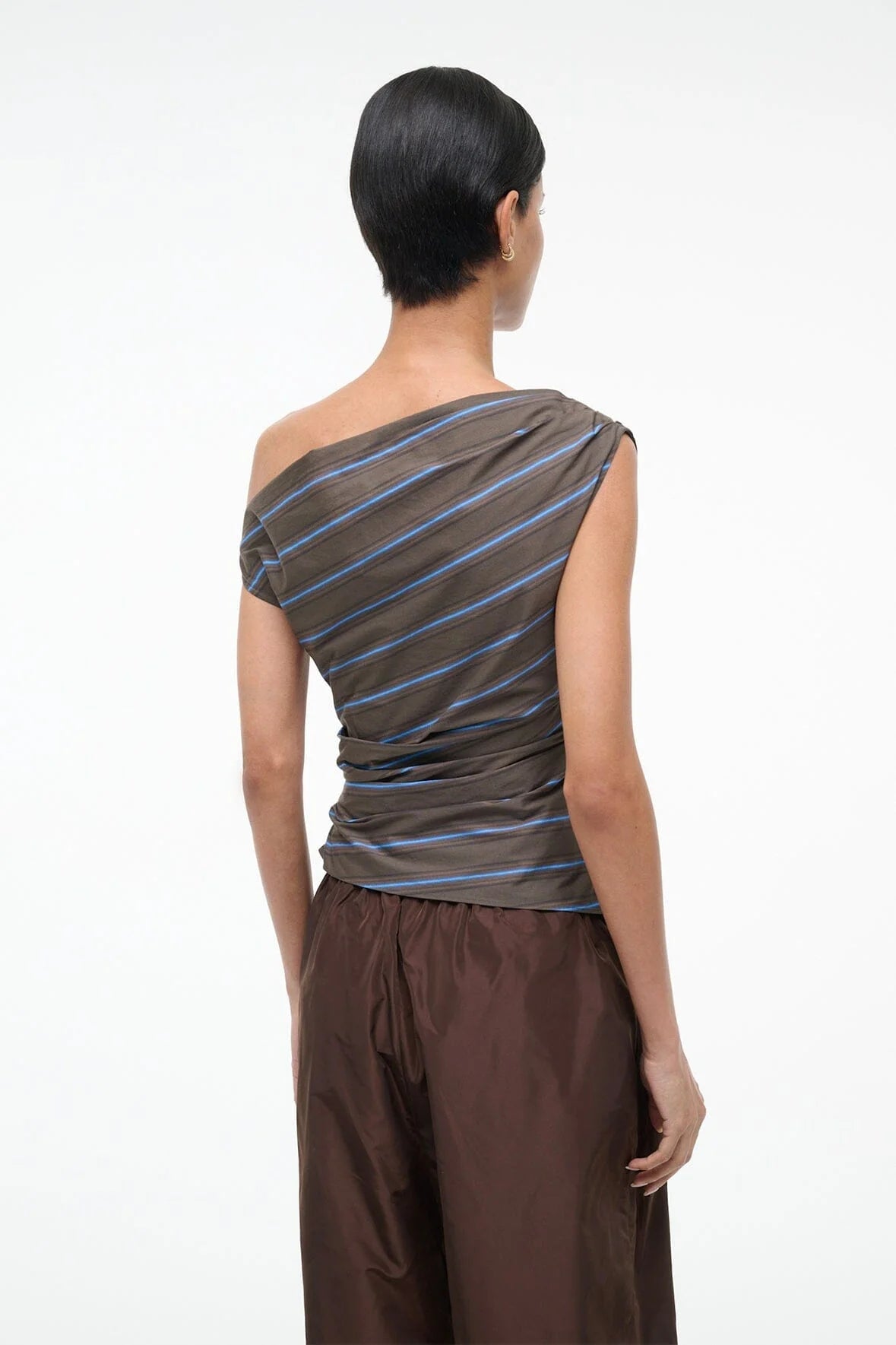 STAUD phare top / asymmetrical green top with blue stripe