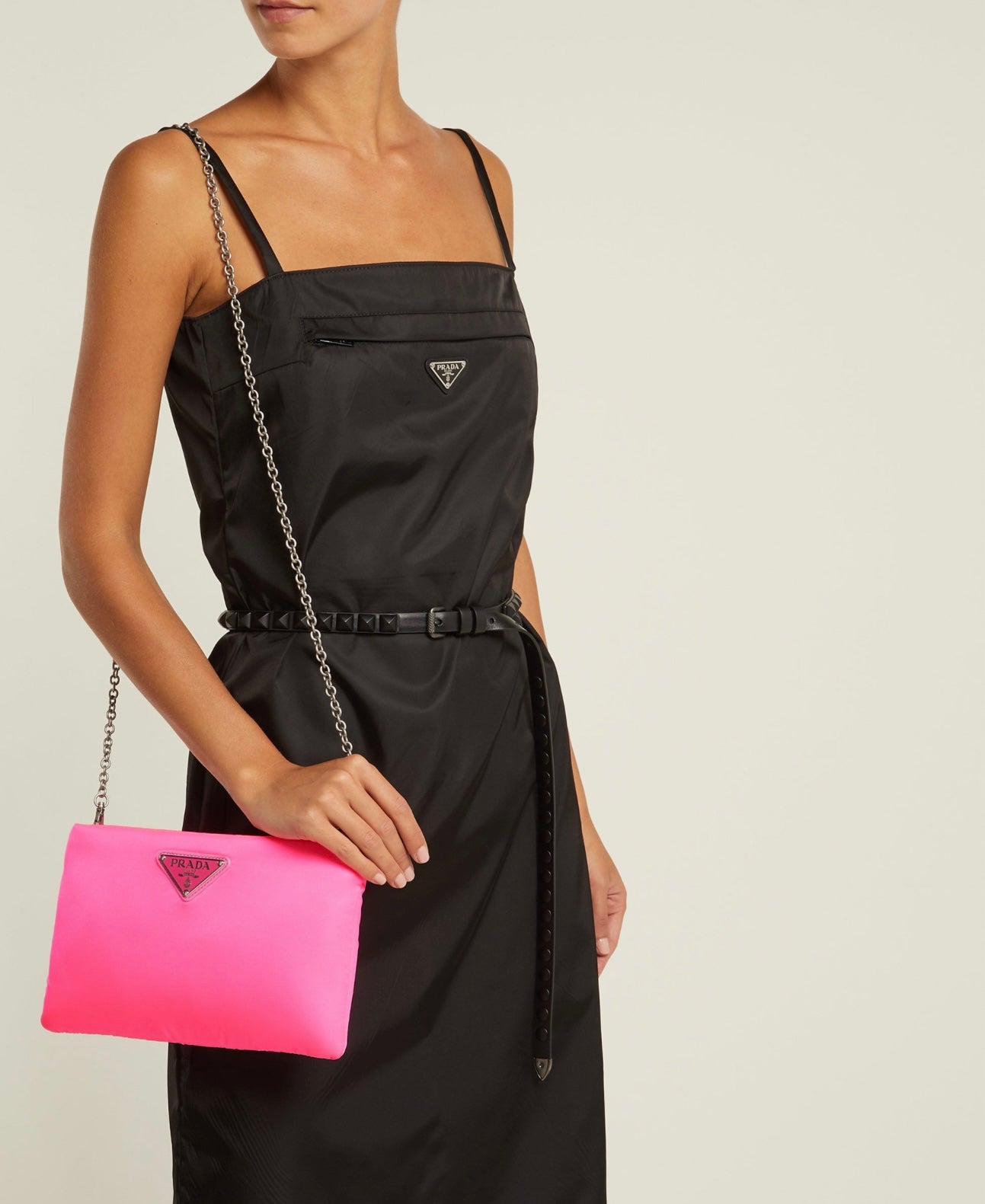 Prada Neon Pink Padded Clutch with Chain