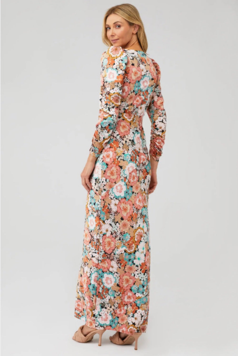 For Love and Lemons Multicolor Floral Long Sleeve Maxi Dress with Tie front